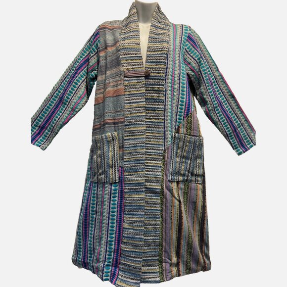 Nwt SACRED THREADS boho patch bohemian funky tapestry cotton JACKET COAT TOP L - Picture 1 of 4